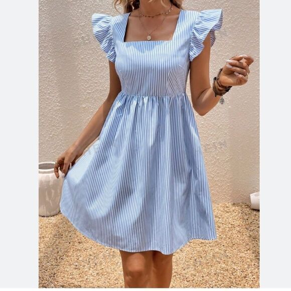 SHEIN Blue Striped Ruffle Dress - Picture 2 of 5